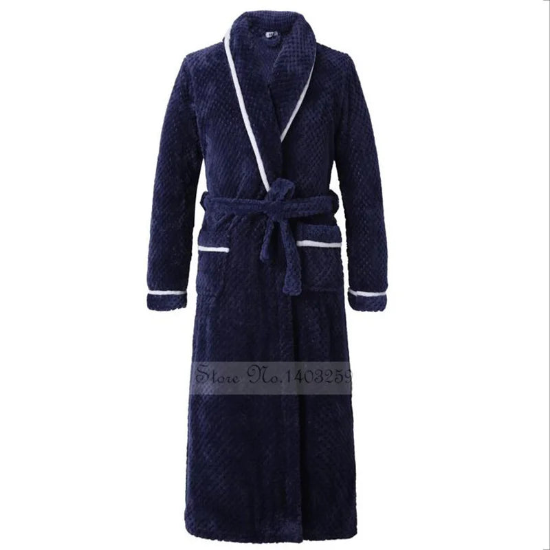 Plus Size 3XL 4XL Couple Flannel Robe Kimono Bathrobe Gown Thickened Coral Fleece Sleepwear Female Long Nightgown Loose Homewear
