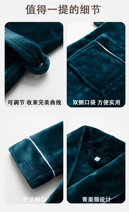 Autumn Winter Women's Sleepwear Thicken Flannel Couple Long Robe Kimono Bathrobe Gown Loungewear Loose Coral Fleece Home Wear