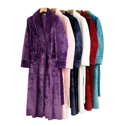 Autumn Winter Coral Fleece Sleepwear Thicken Warm Flannel Couple's Long Robe Men's Kimono Bathrobe Gown Home Clothes Lounge Wear
