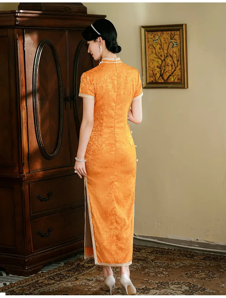 Classic Tradition China Qipao Big Size Chinese Dress Women Elegant Long Cheongsam Sexy Jacquard Vestidos Evening Party Dress 3XL