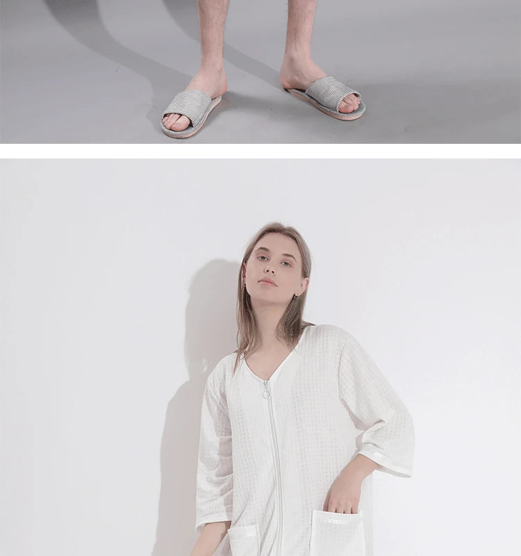 Plus Size 3XL Spring Summer Waffle Kimono Bathrobe Gown Couple Robe Nightgown Women Sleepwear Loose Casual Home Wear Loungewear