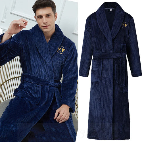 Oversize 3XL 4XL Winter Thicken Warm Sleepwear Kimono Bathrobe Gown Flannel Men Long Robe Loose Coral Fleece Homewear Loungewear