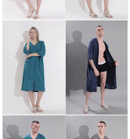 Plus Size 3XL Spring Summer Waffle Kimono Bathrobe Gown Couple Robe Nightgown Women Sleepwear Loose Casual Home Wear Loungewear