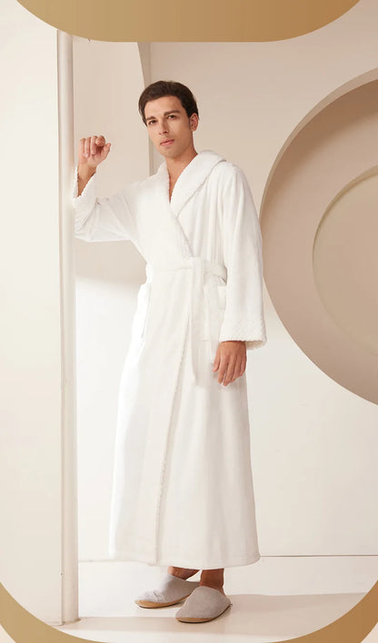 Autumn Winter Coral Fleece Sleepwear Thicken Warm Flannel Couple's Long Robe Men's Kimono Bathrobe Gown Home Clothes Lounge Wear