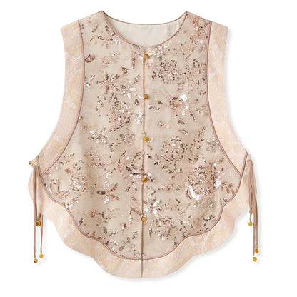 New Chinese Style Women Vest Traditional Tang Clothes Qipao Tops Luxury Sequin Bead Waistcoat Jacket Sexy Sleeveless Blouse Coat
