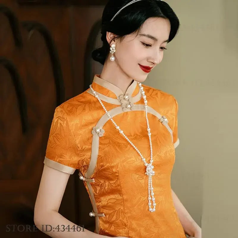 Classic Tradition China Qipao Big Size Chinese Dress Women Elegant Long Cheongsam Sexy Jacquard Vestidos Evening Party Dress 3XL