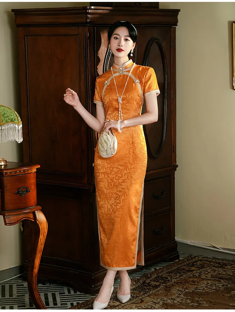 Classic Tradition China Qipao Big Size Chinese Dress Women Elegant Long Cheongsam Sexy Jacquard Vestidos Evening Party Dress 3XL