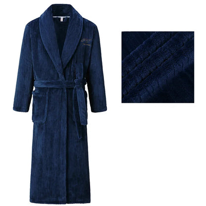 Autumn Winter Flannel Long Robe Couple Thicked Warm Sleepwear Men Casual Bathrobe Gown Plus Size Nightgown Women Loose Home Wear