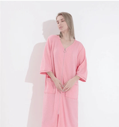 Plus Size 3XL Spring Summer Waffle Kimono Bathrobe Gown Couple Robe Nightgown Women Sleepwear Loose Casual Home Wear Loungewear