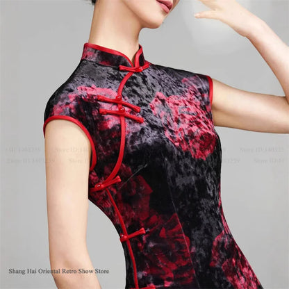 Vintage Women Velvet Cheongsam Improved Plus Size Dress Chinese Traditional Evening Dresses Female Sexy Long Qipao Costume 3XL