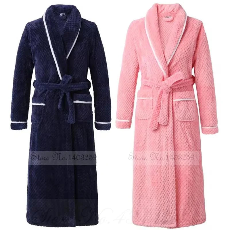 Oversize 3XL 4XL Winter Thicken Warm Sleepwear Kimono Bathrobe Gown Flannel Men Long Robe Loose Coral Fleece Homewear Loungewear