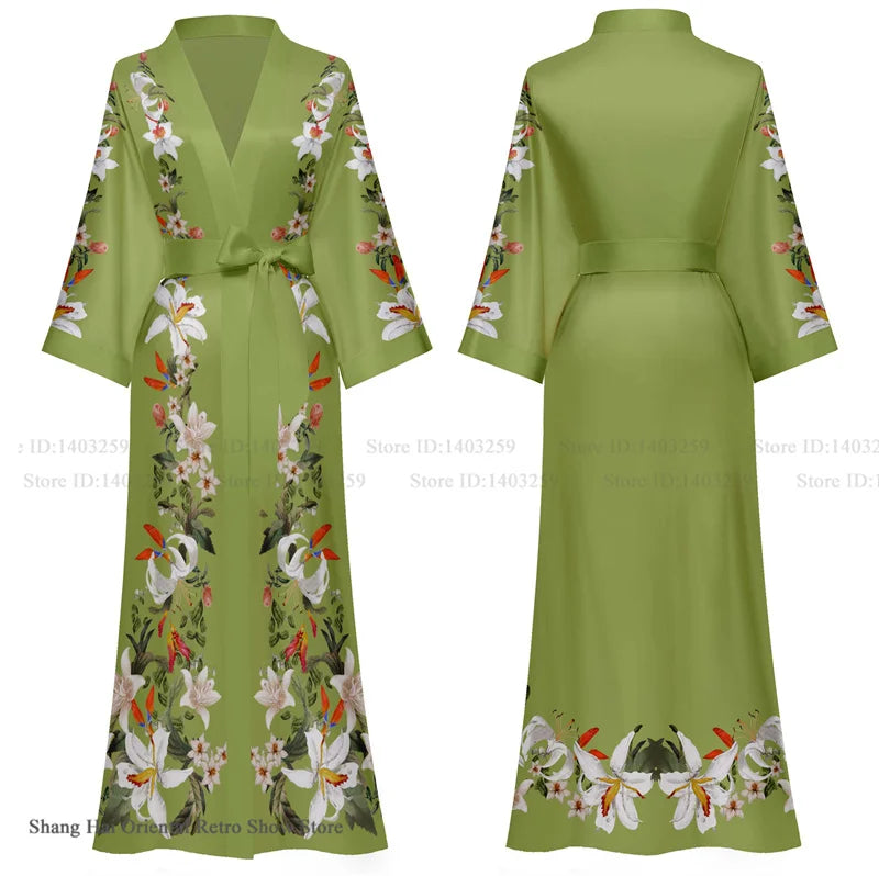 Oversize Long Robe Spring Summer Women Sleepwear Kimono Bathrobe Gown Sexy Satin Nightwear Nightgown Loose Home Dress Loungewear