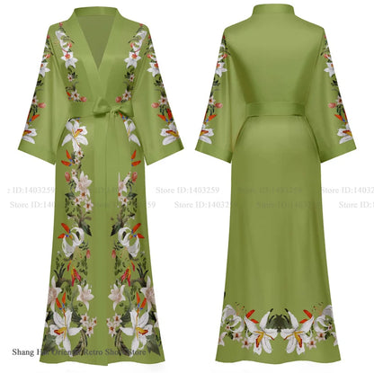 Oversize Long Robe Spring Summer Women Sleepwear Kimono Bathrobe Gown Sexy Satin Nightwear Nightgown Loose Home Dress Loungewear