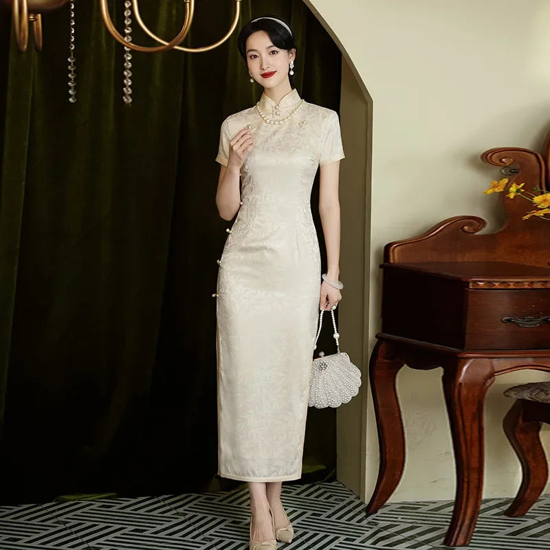Classic Tradition China Qipao Big Size Chinese Dress Women Elegant Long Cheongsam Sexy Jacquard Vestidos Evening Party Dress 3XL