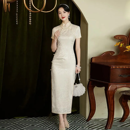 Classic Tradition China Qipao Big Size Chinese Dress Women Elegant Long Cheongsam Sexy Jacquard Vestidos Evening Party Dress 3XL