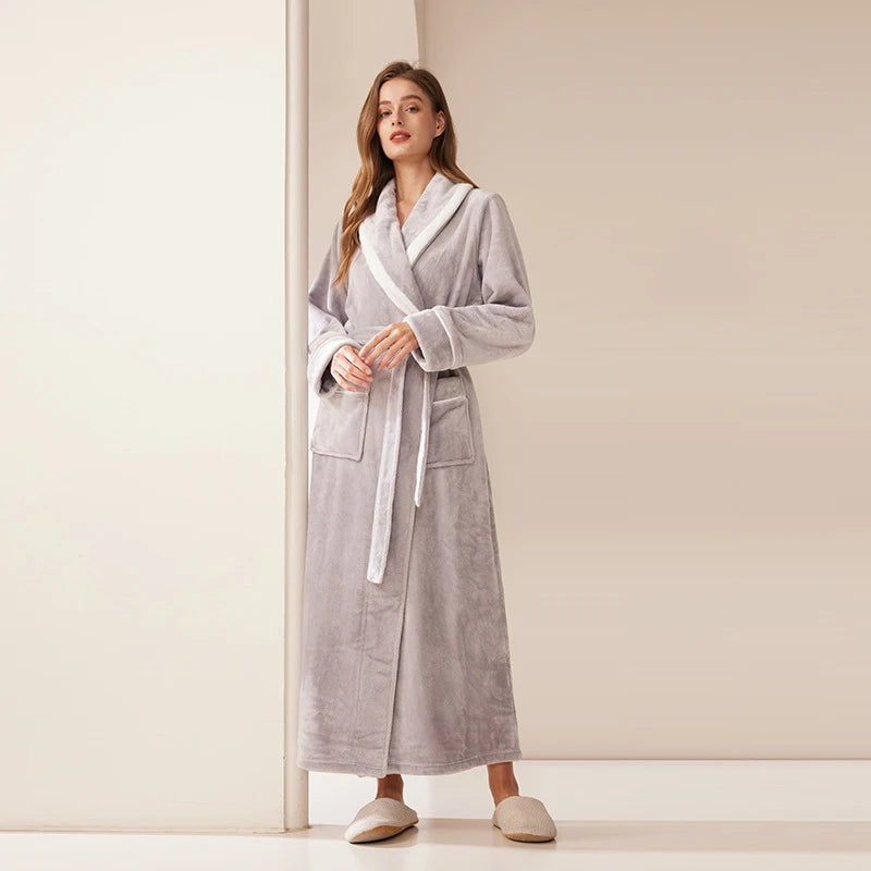 Autumn Winter Coral Fleece Sleepwear Thicken Warm Flannel Couple's Long Robe Men's Kimono Bathrobe Gown Home Clothes Lounge Wear