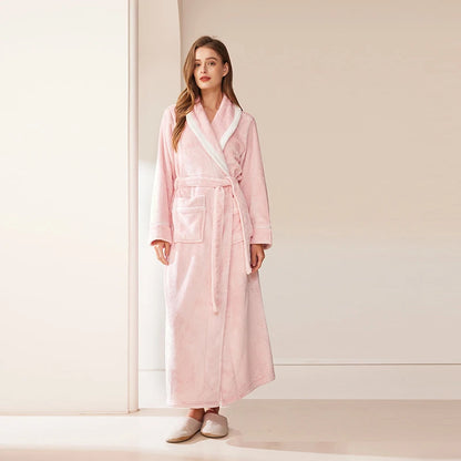 Autumn Winter Coral Fleece Sleepwear Thicken Warm Flannel Couple's Long Robe Men's Kimono Bathrobe Gown Home Clothes Lounge Wear