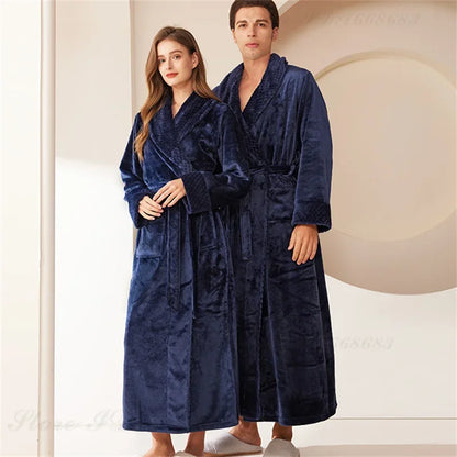 Autumn Winter Coral Fleece Sleepwear Thicken Warm Flannel Couple's Long Robe Men's Kimono Bathrobe Gown Home Clothes Lounge Wear