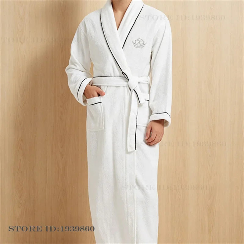 Thicken Cotton Terry Couple Sleepwear Long Robe Homewear New Nightwear Towel Bathrobe Kimono Gown Loose Casual Loungewear