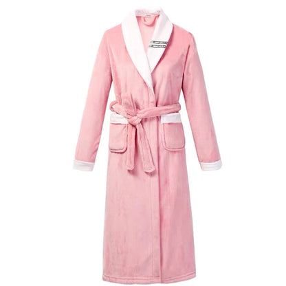 Plus Size 3XL 4XL Couple Flannel Robe Kimono Bathrobe Gown Thickened Coral Fleece Sleepwear Female Long Nightgown Loose Homewear