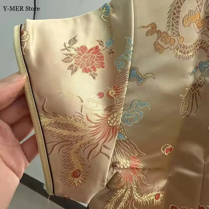 Oversize Chinese Style Dress Vintage Women's Long Qipao Dragon Phoenix Jacquard Satin Cheongsam Hanfu Sexy Slim Brocade Vestidos