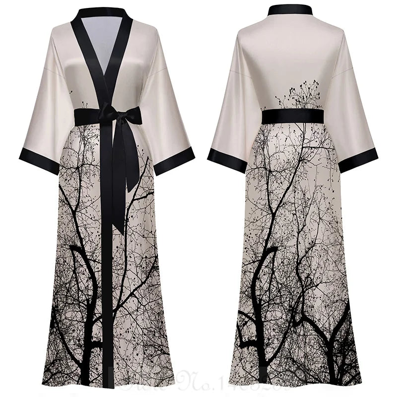 Oversize Long Robe Spring Summer Women Sleepwear Kimono Bathrobe Gown Sexy Satin Nightwear Nightgown Loose Home Dress Loungewear