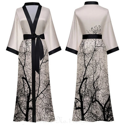 Oversize Long Robe Spring Summer Women Sleepwear Kimono Bathrobe Gown Sexy Satin Nightwear Nightgown Loose Home Dress Loungewear