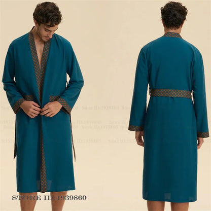 Baroque Style Men's Long Robe Set Pajamas Silky Satin Print Kimono Gown Bathrobe Shorts Pijamas Suit Loose Homewear Lounge Wear