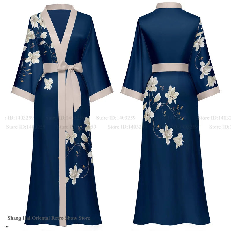 Oversize Long Robe Spring Summer Women Sleepwear Kimono Bathrobe Gown Sexy Satin Nightwear Nightgown Loose Home Dress Loungewear