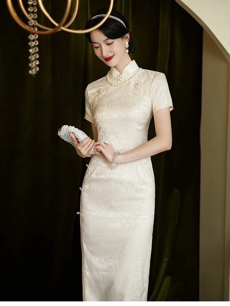 Classic Tradition China Qipao Big Size Chinese Dress Women Elegant Long Cheongsam Sexy Jacquard Vestidos Evening Party Dress 3XL