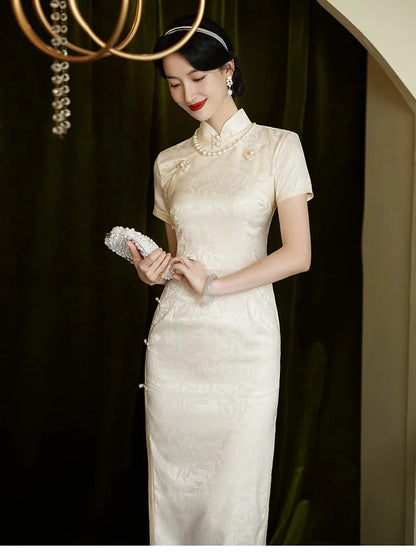 Classic Tradition China Qipao Big Size Chinese Dress Women Elegant Long Cheongsam Sexy Jacquard Vestidos Evening Party Dress 3XL