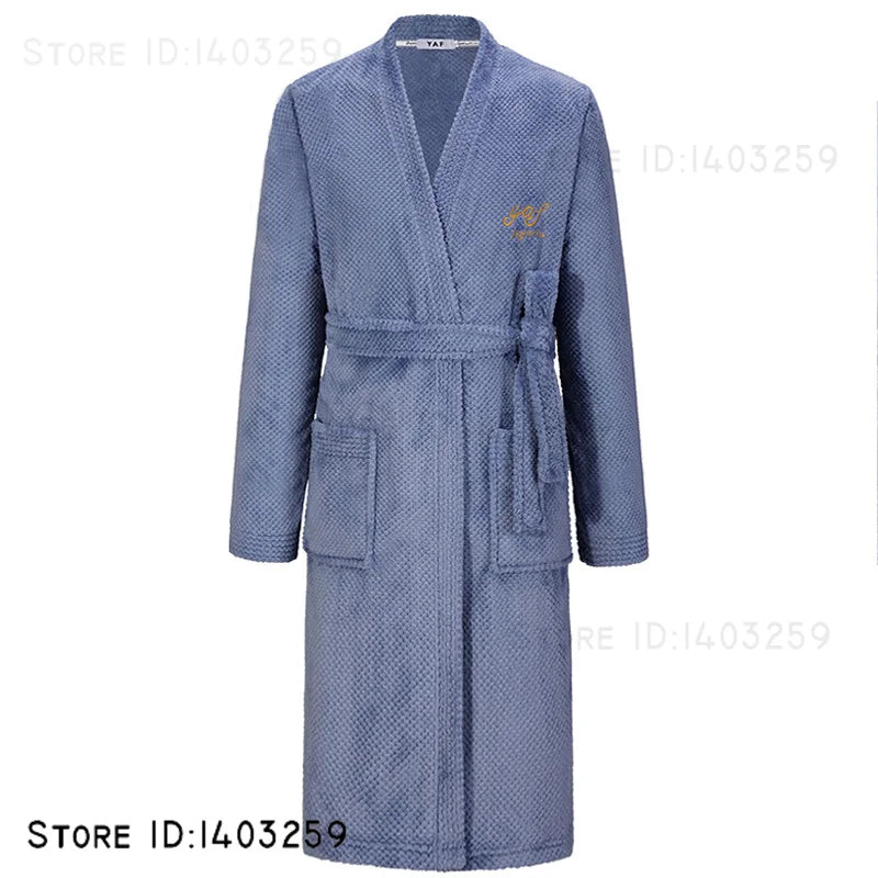 Plus Size 3XL Flannel Robe Kimono Bathrobe Gown Winter New Couple Sleepwear Home Clothes Loose Coral Fleece Nightwear Loungewear