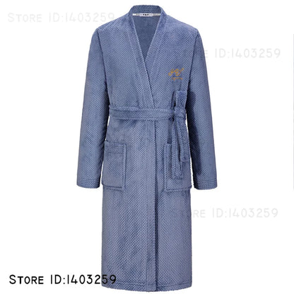 Plus Size 3XL Flannel Robe Kimono Bathrobe Gown Winter New Couple Sleepwear Home Clothes Loose Coral Fleece Nightwear Loungewear
