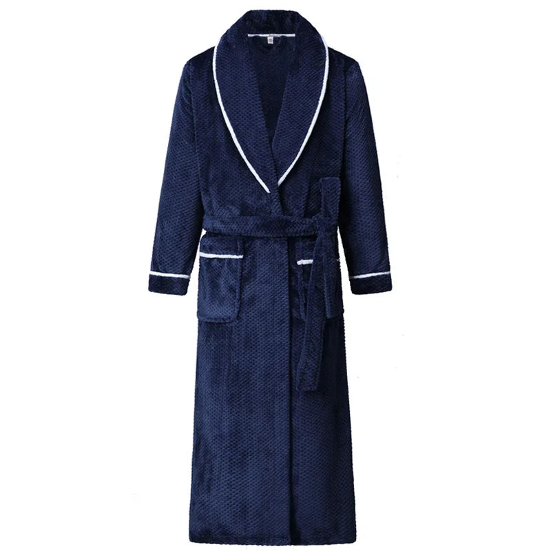 Winter Autumn Thicken Lapel Kimono Shower Robe Men's Warm Flannel Bathrobe Sleepwear with Pocket Loungewear Plus Size 3Xl 4Xl