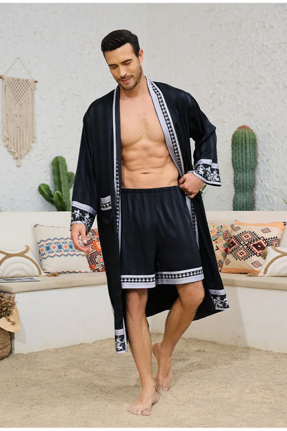 Spring New Men Robe Kimono Bathrobe Gown Baroque Style Silk Satin Sleepwear Home Clothes Loose Casual Loungewear Nightwear