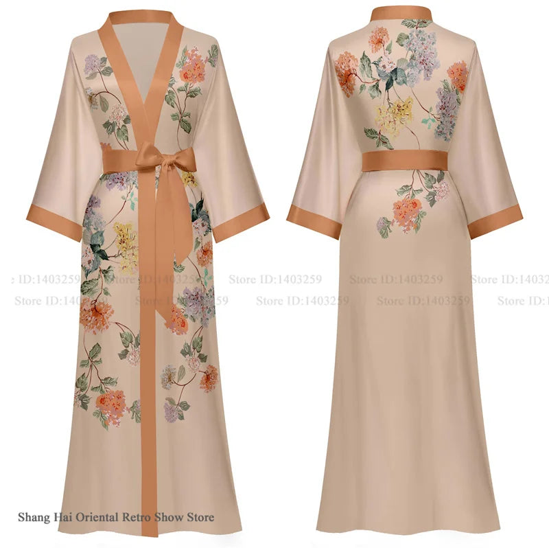 Oversize Long Robe Spring Summer Women Sleepwear Kimono Bathrobe Gown Sexy Satin Nightwear Nightgown Loose Home Dress Loungewear