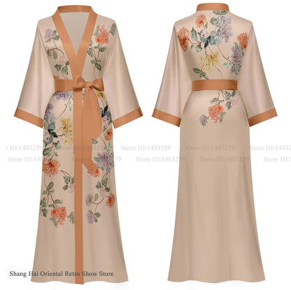 Oversize Long Robe Spring Summer Women Sleepwear Kimono Bathrobe Gown Sexy Satin Nightwear Nightgown Loose Home Dress Loungewear