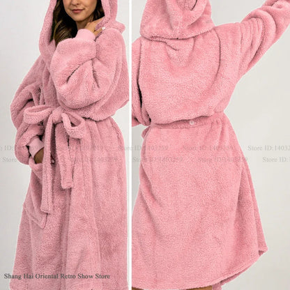 Thicken Coral Fleece Mens Hooded Long Robe Sleepwear Autumn Winter New Nightwear Homewear Loose Casual Flannel Loungewear Pajama