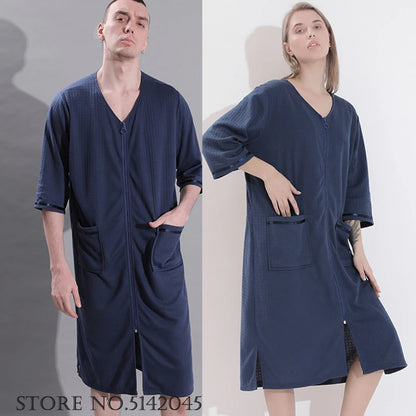 Plus Size 3XL Spring Summer Waffle Kimono Bathrobe Gown Couple Robe Nightgown Women Sleepwear Loose Casual Home Wear Loungewear