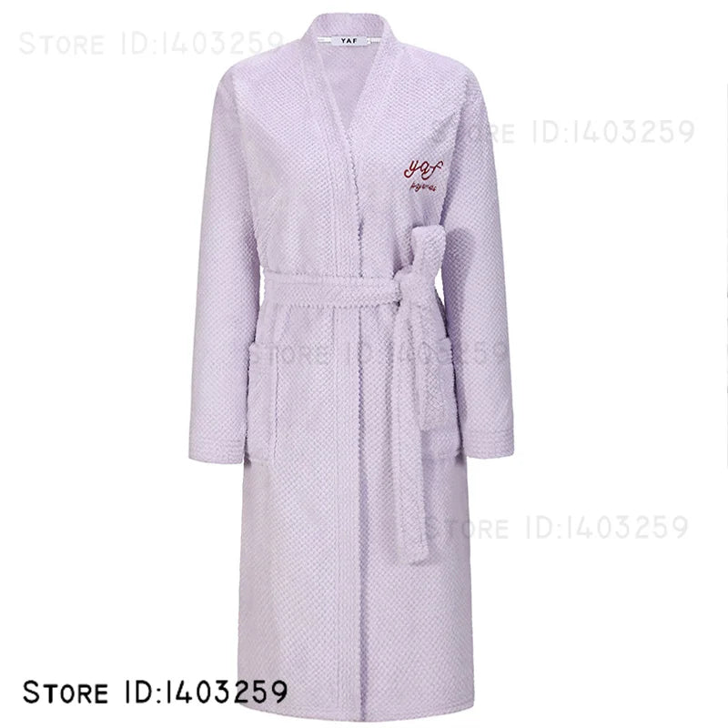 Plus Size 3XL Flannel Robe Kimono Bathrobe Gown Winter New Couple Sleepwear Home Clothes Loose Coral Fleece Nightwear Loungewear