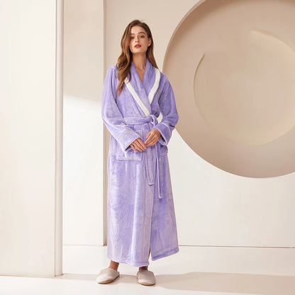 Autumn Winter Coral Fleece Sleepwear Thicken Warm Flannel Couple's Long Robe Men's Kimono Bathrobe Gown Home Clothes Lounge Wear