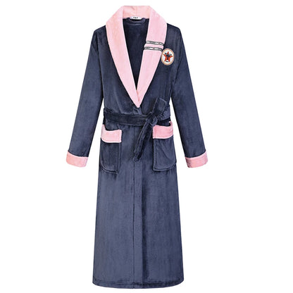 Plus Size 3XL 4XL Couple Flannel Robe Kimono Bathrobe Gown Thickened Coral Fleece Sleepwear Female Long Nightgown Loose Homewear