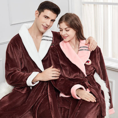 Plus Size 3XL 4XL Couple Flannel Robe Kimono Bathrobe Gown Thickened Coral Fleece Sleepwear Female Long Nightgown Loose Homewear