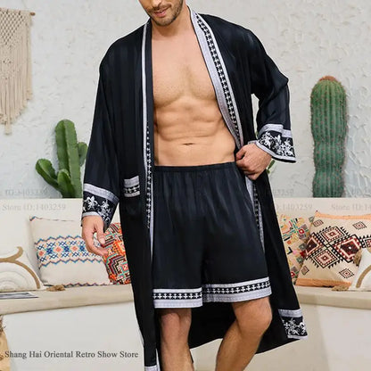 Spring New Men Robe Kimono Bathrobe Gown Baroque Style Silk Satin Sleepwear Home Clothes Loose Casual Loungewear Nightwear