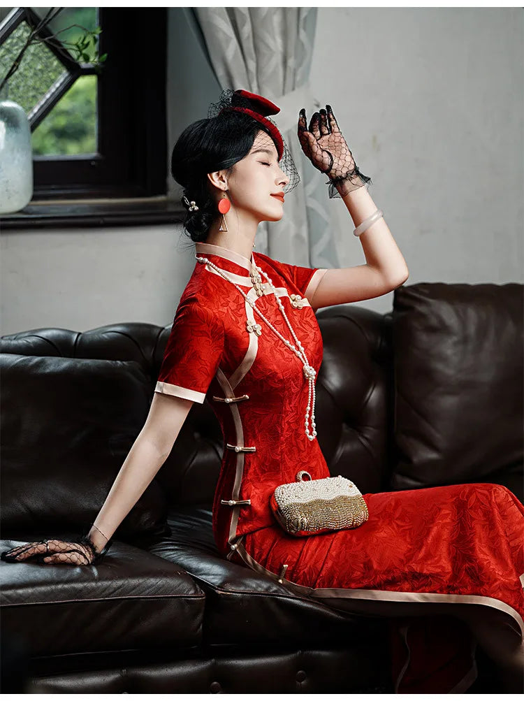 Classic Tradition China Qipao Big Size Chinese Dress Women Elegant Long Cheongsam Sexy Jacquard Vestidos Evening Party Dress 3XL