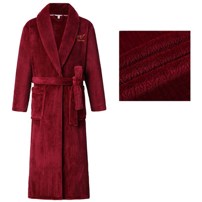 Autumn Winter Flannel Long Robe Couple Thicked Warm Sleepwear Men Casual Bathrobe Gown Plus Size Nightgown Women Loose Home Wear
