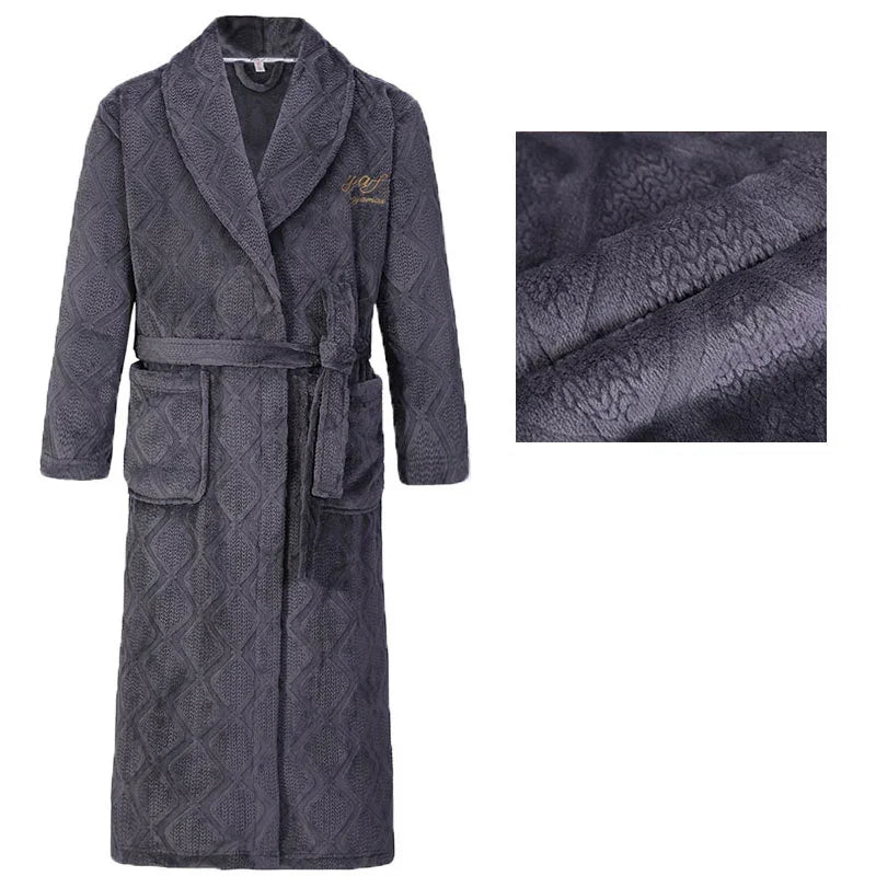 Autumn Winter Flannel Long Robe Couple Thicked Warm Sleepwear Men Casual Bathrobe Gown Plus Size Nightgown Women Loose Home Wear
