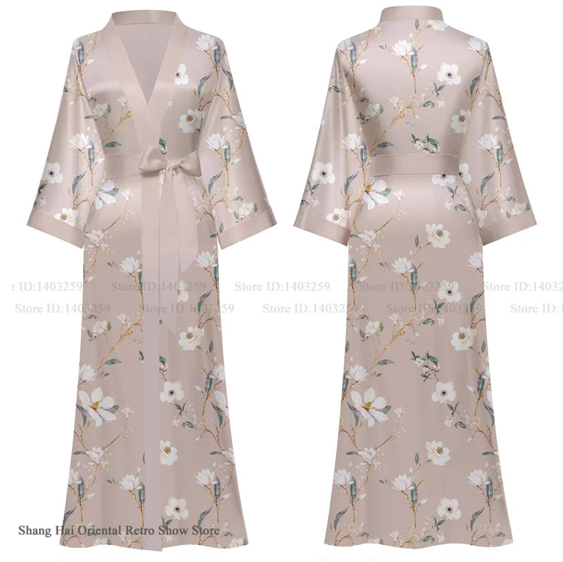 Oversize Long Robe Spring Summer Women Sleepwear Kimono Bathrobe Gown Sexy Satin Nightwear Nightgown Loose Home Dress Loungewear