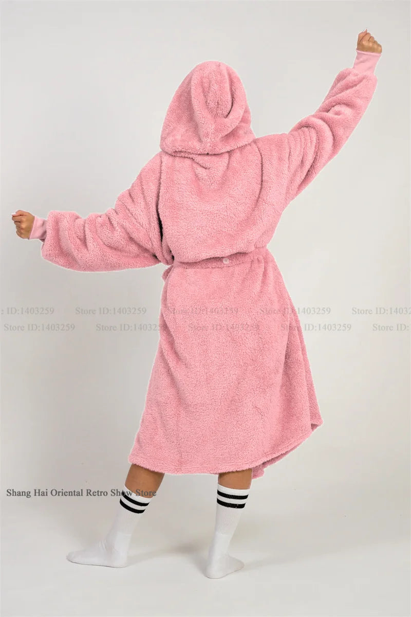 Thicken Coral Fleece Mens Hooded Long Robe Sleepwear Autumn Winter New Nightwear Homewear Loose Casual Flannel Loungewear Pajama