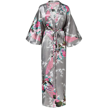 Luxury Jacquard Long Robe Nightgown Women Half Sleeve Kimono Bathrobe Gown Satin Ice Silk Sleepwear Sexy Home Dress Lounge Wear